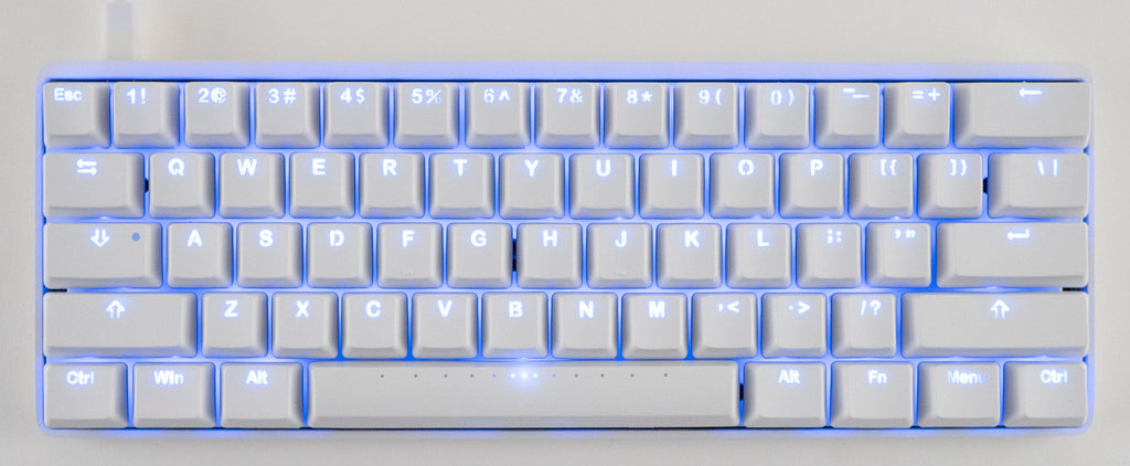 Vortex New POK3R White Aluminum 60% Blue LED Double Shot PBT Mechanical Keyboard