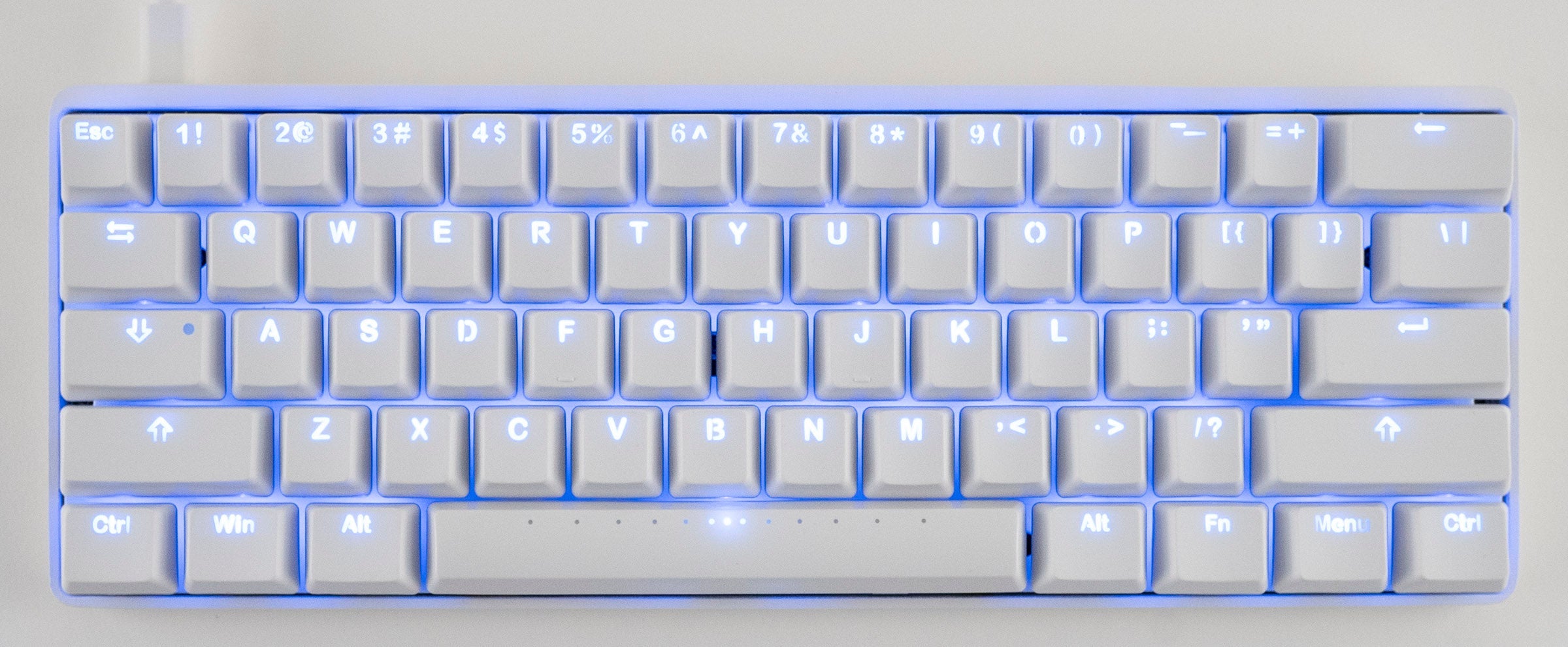 Vortex New POK3R White Aluminum 60% Blue LED Double Shot PBT Mechanical Keyboard
