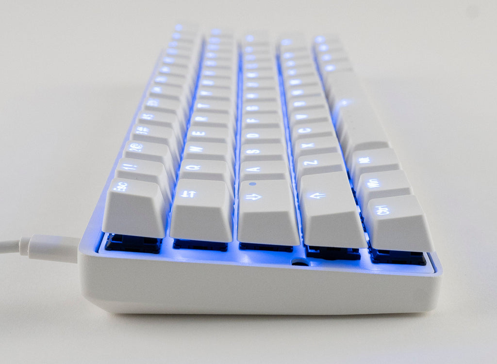 Vortex New POK3R White Aluminum 60% Blue LED Double Shot PBT Mechanical Keyboard