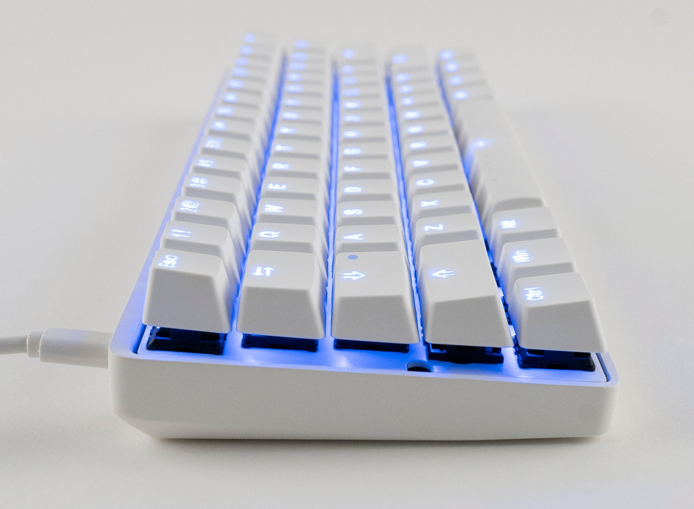 Vortex New POK3R White Aluminum 60% Blue LED Double Shot PBT Mechanical Keyboard
