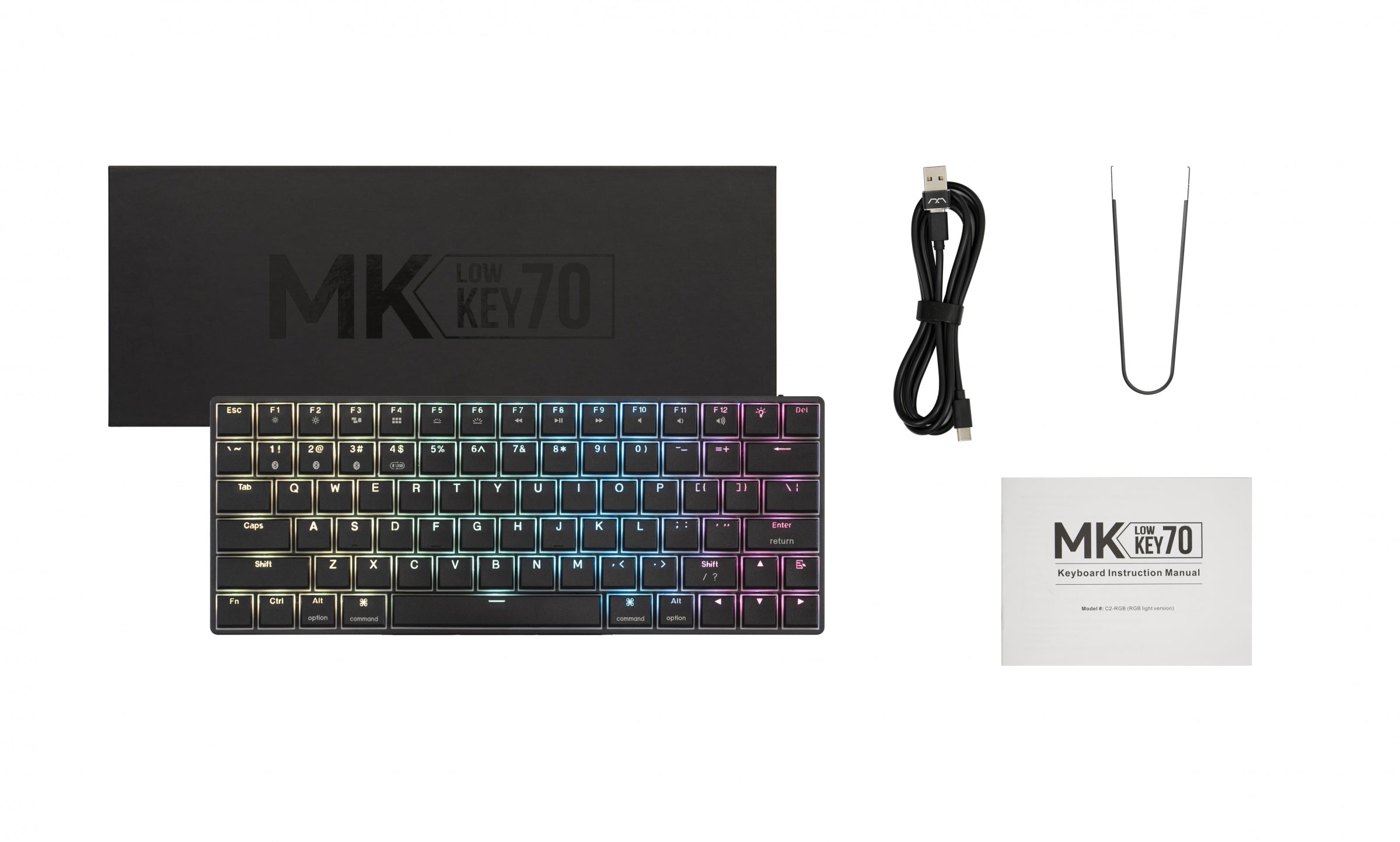 MK LowKey70 Black Aluminum 75% Hotswap Bluetooth RGB Low Profile Mac Mechanical Keyboard