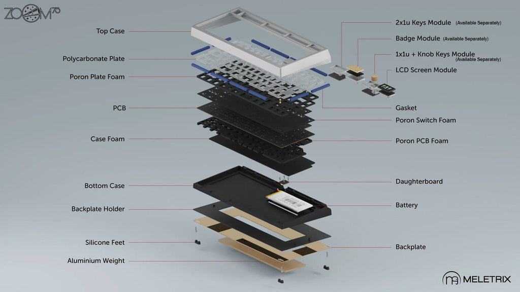 Meletrix Zoom75 Special Edition Aluminum Barebones 75% Hotswap Wireless Non-Flex Cut PCB DIY Keyboard Kit