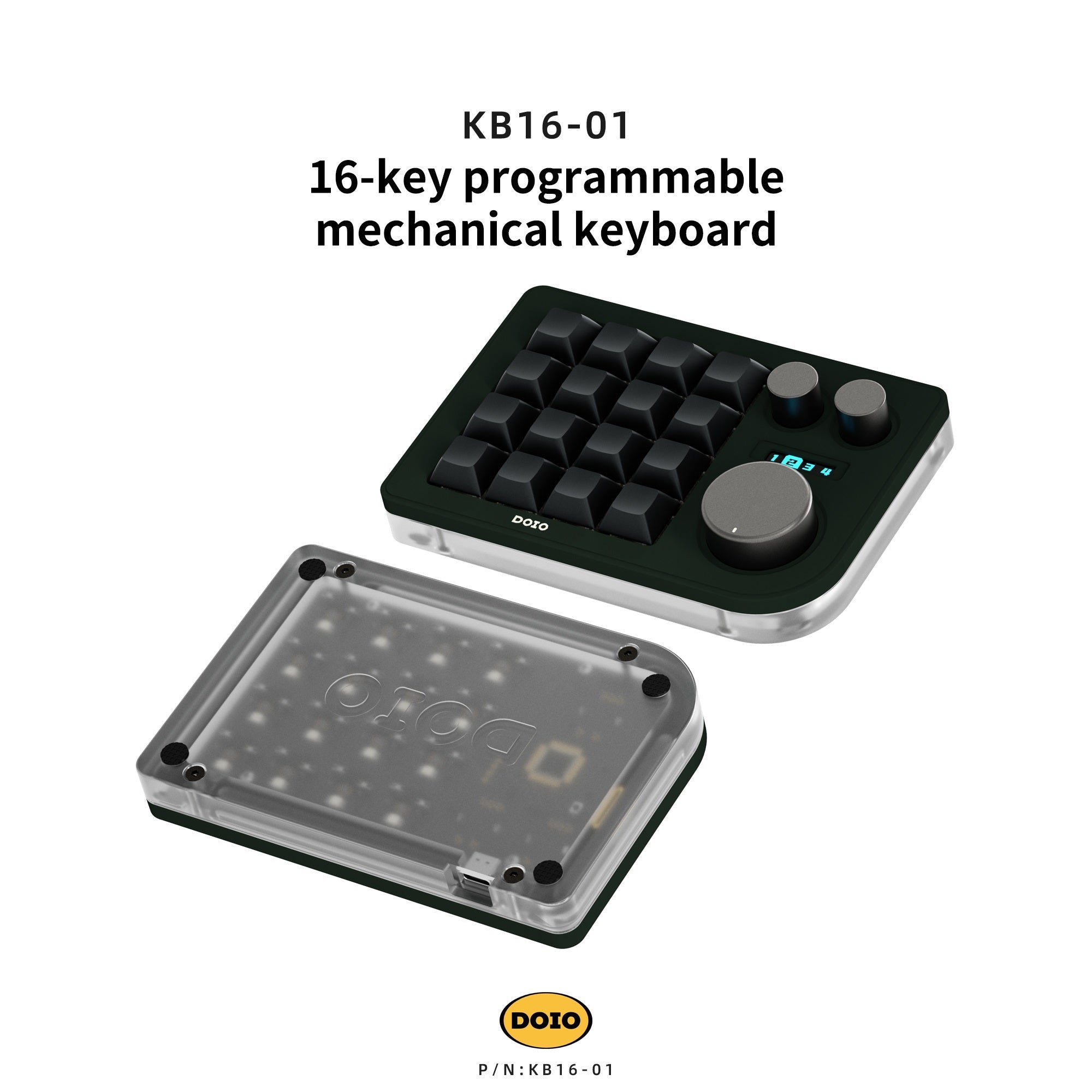 DOIO KB16 Triple Knob Macro Pad Keyboard