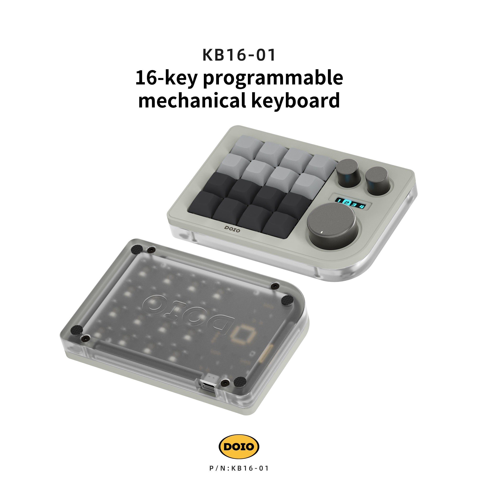 DOIO KB16 Triple Knob Macro Pad Keyboard