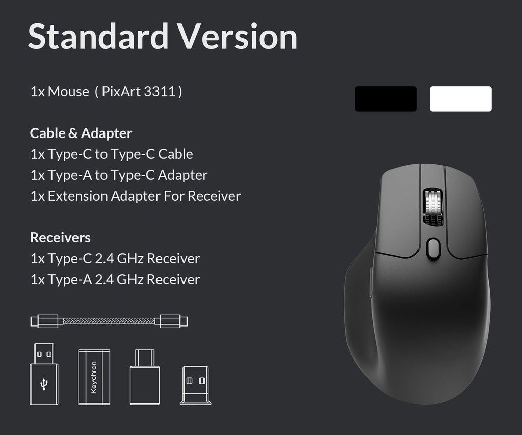 Keychron M6 All Silent PixArt 3311 Wireless 1K Steel Scroll Wheel Mouse