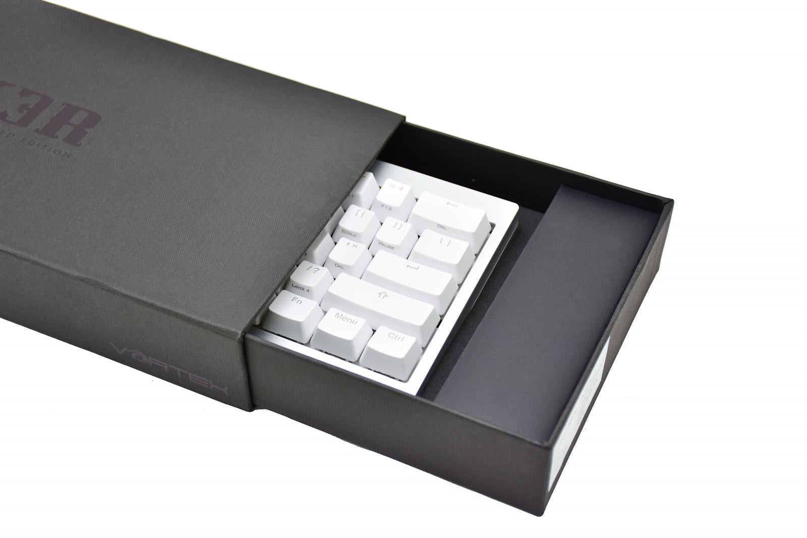 Vortex POK3R Silver LE Frosted White Border RGB LED 60% Double Shot PBT Mechanical Keyboard