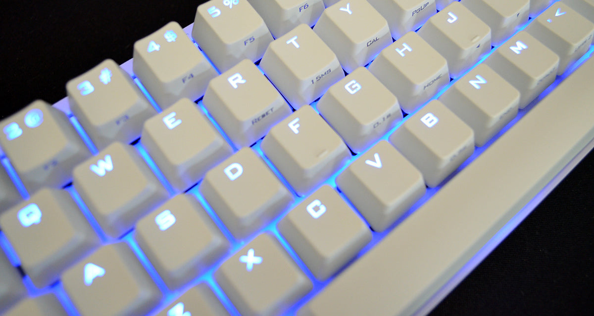 Vortex POK3R White Case Blue LED 60% Double Shot PBT Mechanical Keyboard