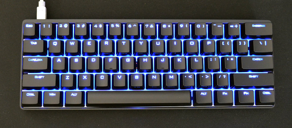 Vortex POK3R Black Aluminum 60% Blue LED Double Shot PBT Mechanical Keyboard