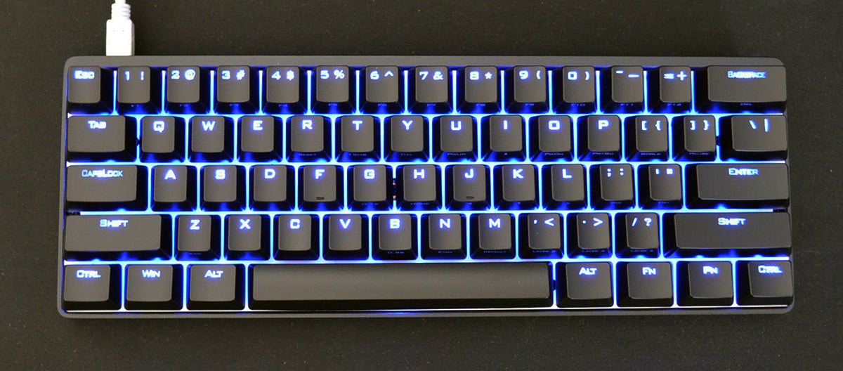 Vortex POK3R Black Aluminum 60% Blue LED Double Shot PBT Mechanical Keyboard