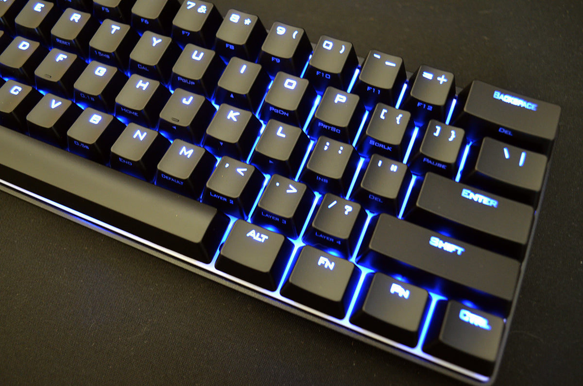 Vortex POK3R Black Aluminum 60% Blue LED Double Shot PBT Mechanical Keyboard
