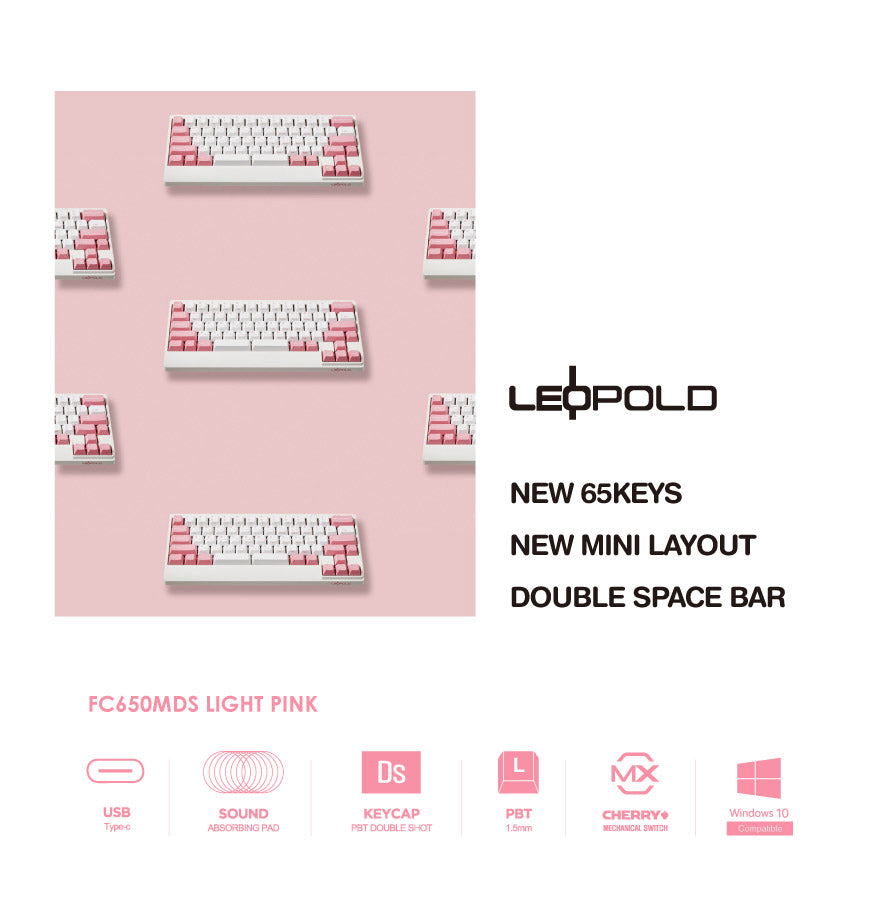 Leopold FC650MDS White/Pink PD 65% Double Shot PBT Mechanical Keyboard